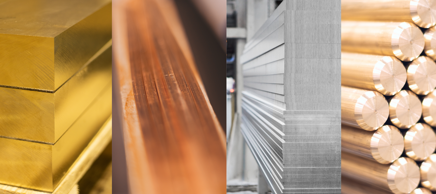 aluminium, kobber, messing, r&oslash;dgods og bronze