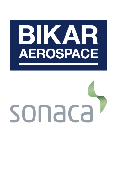 BIKAR- und Sonaca-Logos untereinander auf weißem Hintergrund