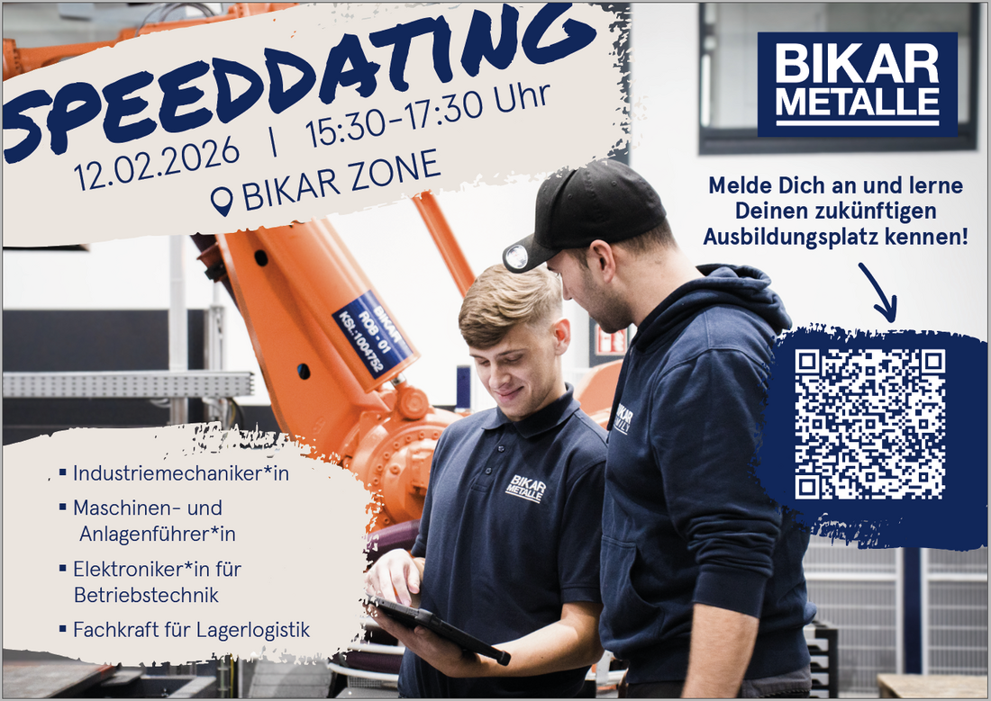 Flyer zum Speeddating Event bei BIKAR METALS mit Infos